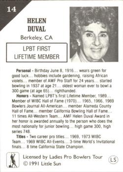 1991 Little Sun Ladies Pro Bowling Tour Strike Force #14 Helen Duval Back